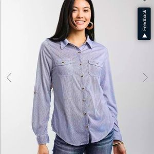 100% Polyester Blue striped Womens Top